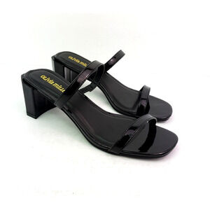 Olivia Miller Omra Womens Size 8 Black Patent Slip On 2.5" Heels Sandals Shoes